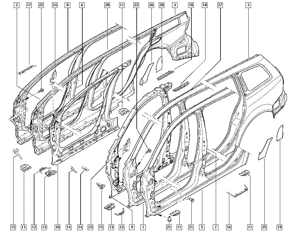 BM0L — Bodywork › 43 Fixed side units / Body sides and rear wings