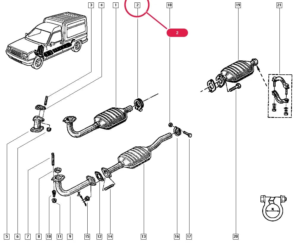 Vehicle fabrication number < MOD8607; (X) dimension = 51 — F407 — Manual › 19 Cooling system - Reservoirs - Exhaust system - Engine mounting / Exhaust system