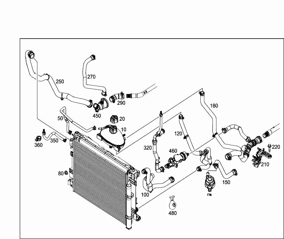 COOLANT HOSERADIATOR BOTTOM494+B91+E56/460+B91+E56 — 453.341 — 50 RADIATOR › 165 EXPANSION TANK,MOUNTING AND HOSES
