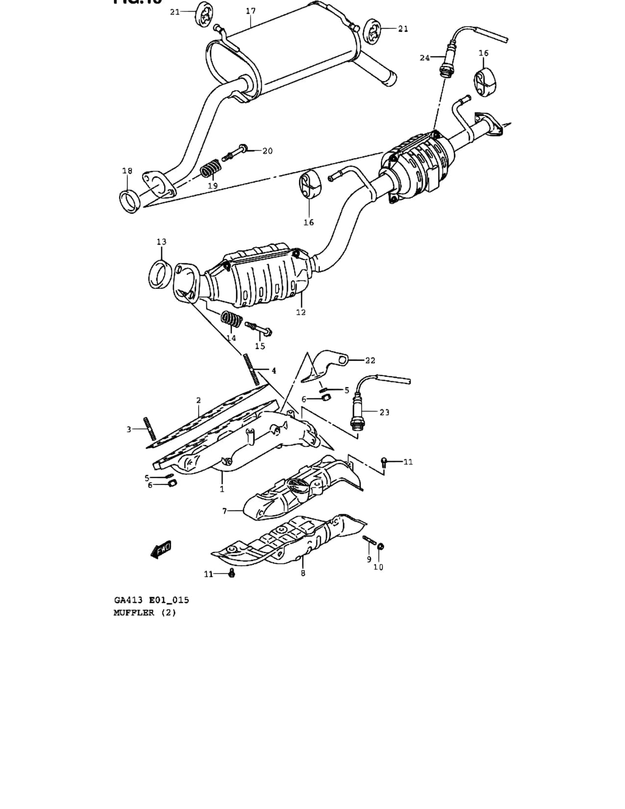 GA413 — Exhaust › 15 - MUFFLER (T:E02,E22)