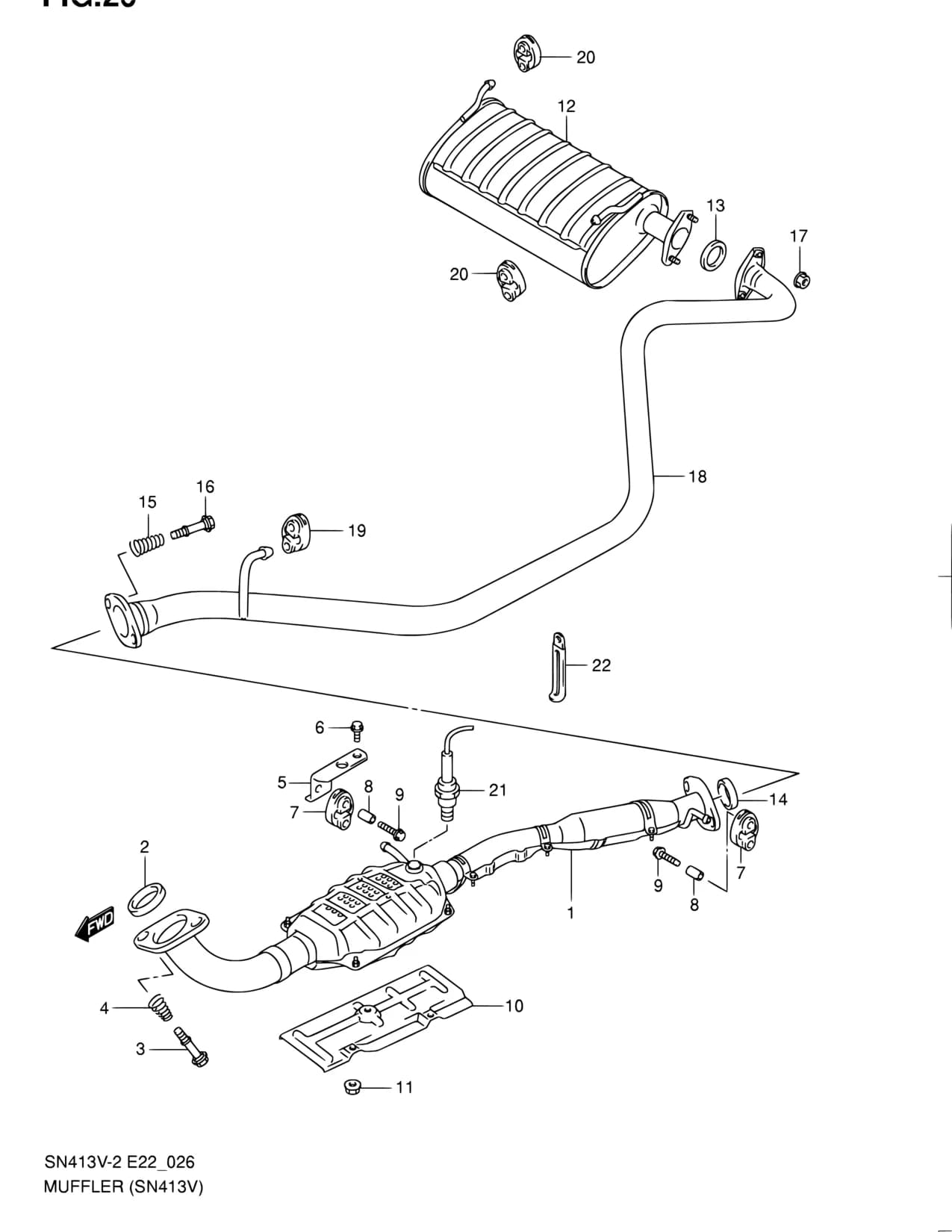 E02,E10,E22,E24,E37,E38,E50,E54 E43:JS3JB43V 24100044~ — SN413V-3 — Exhaust › 26 - MUFFLER (SN413V)