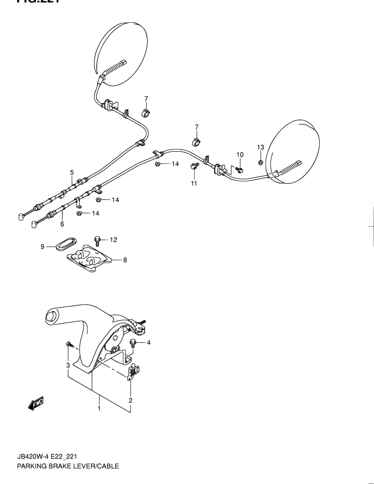 JB419WD-5 — Brake › 221 - PARKING BRAKE LEVER/CABLE