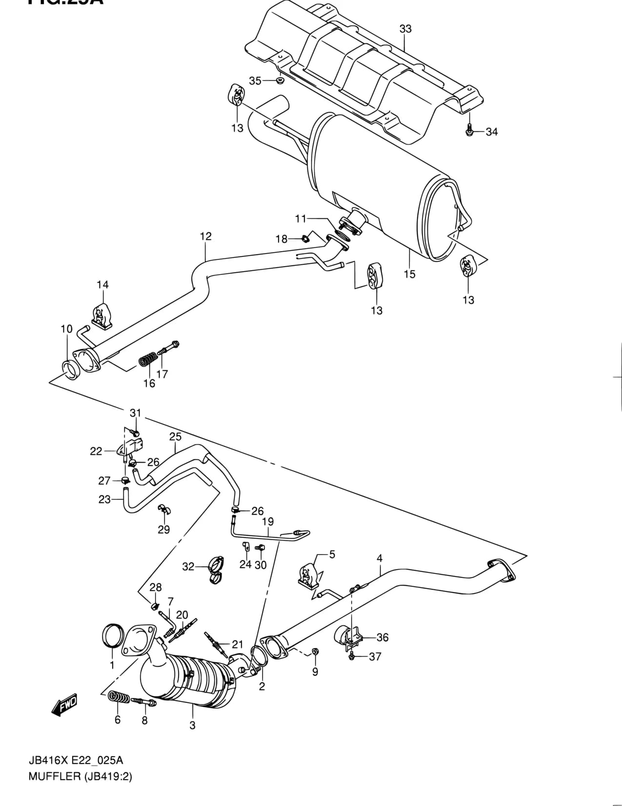 JB416X-2 (E02,E09,E10,E22,E24,E30,E43,E53,E54,E85,E96) — Exhaust › 25A - MUFFLER (JB419XD:E02,E22,E53:TYPE 3)