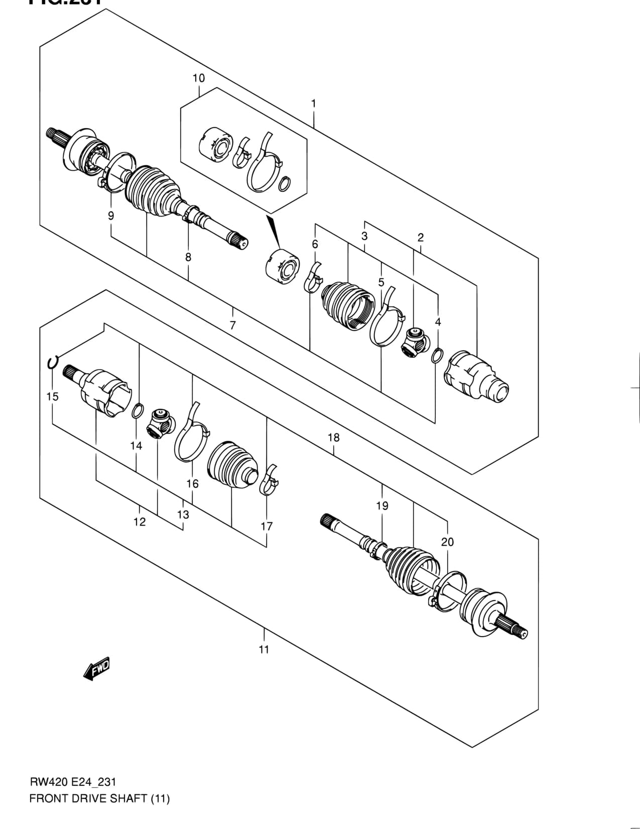 RW420 (E02,E05,E10,E22,E24,E30,E31,E35,E37,E38,E43,E54,E70,E85,E90) — Suspension › 231 - FRONT DRIVE SHAFT (RW420:AT)