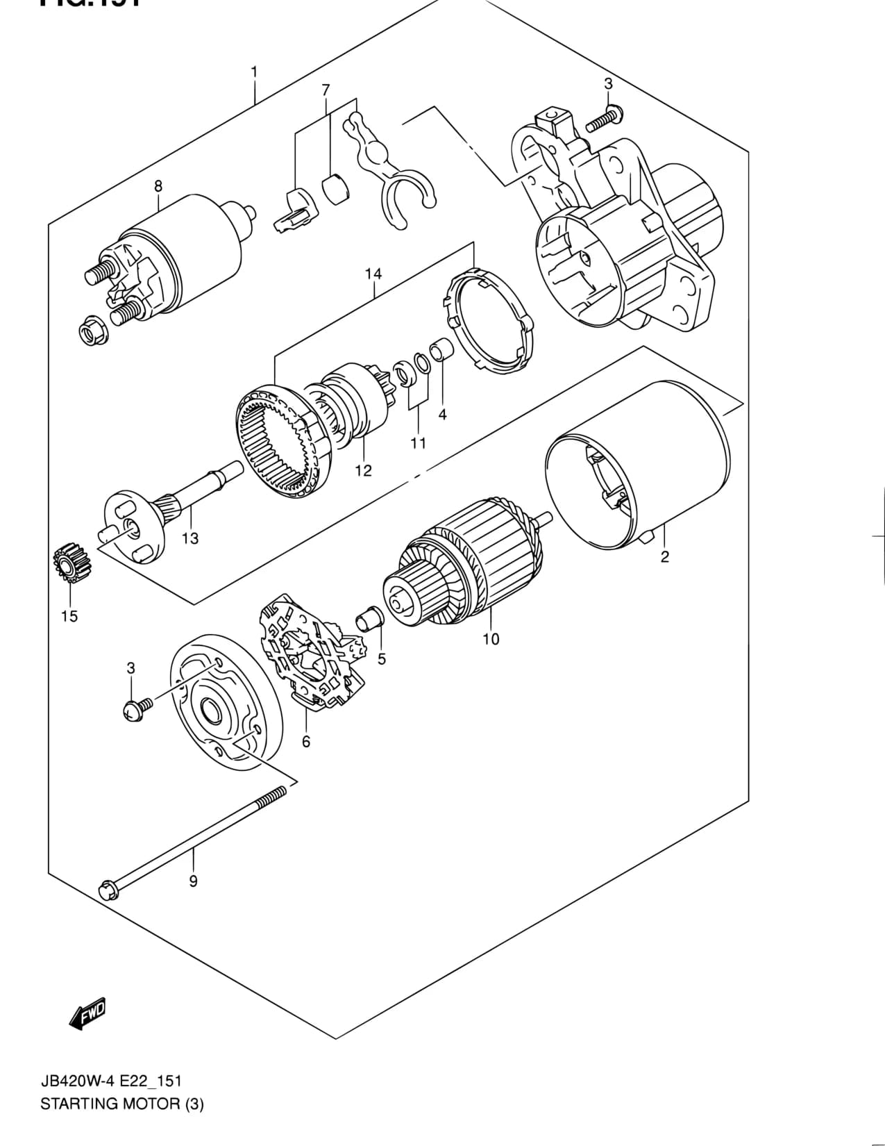 JB632W-4 (E02,E22,E24,E30,E31,E37,E38,E43,E53,E85,E90,E96) — Engine Electrical › 151 - STARTING MOTOR (JB632W)