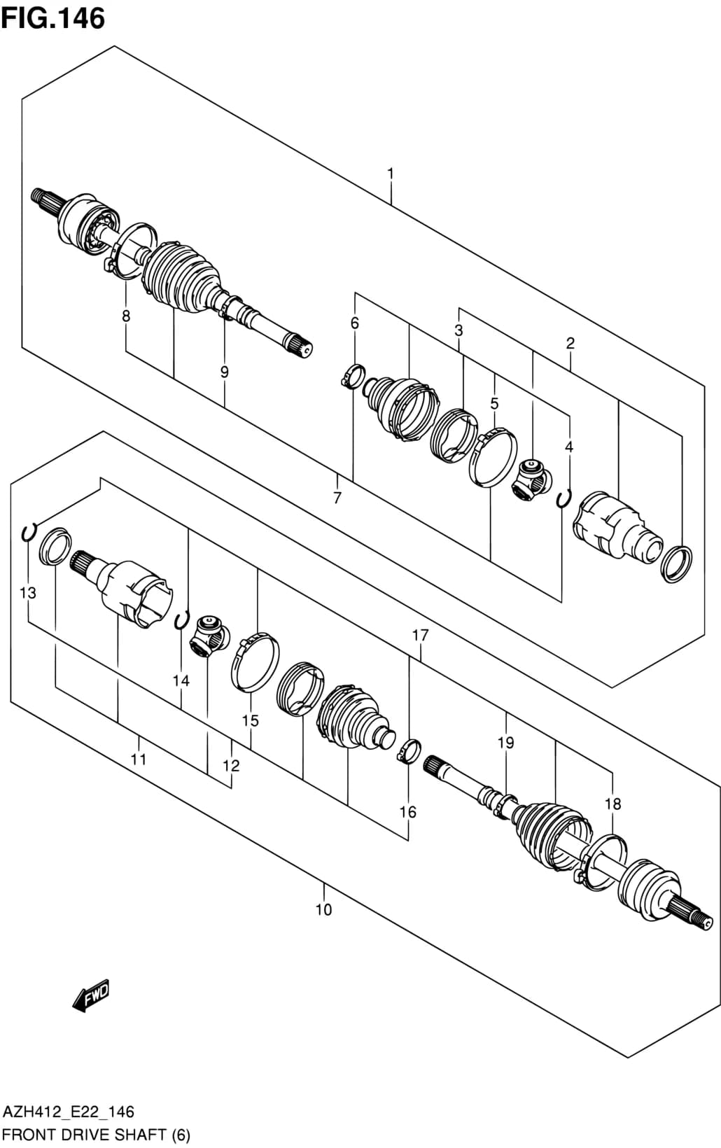 AZH412 (E22) — Suspension › 146 - FRONT DRIVE SHAFT (2WD:CVT:M16A)