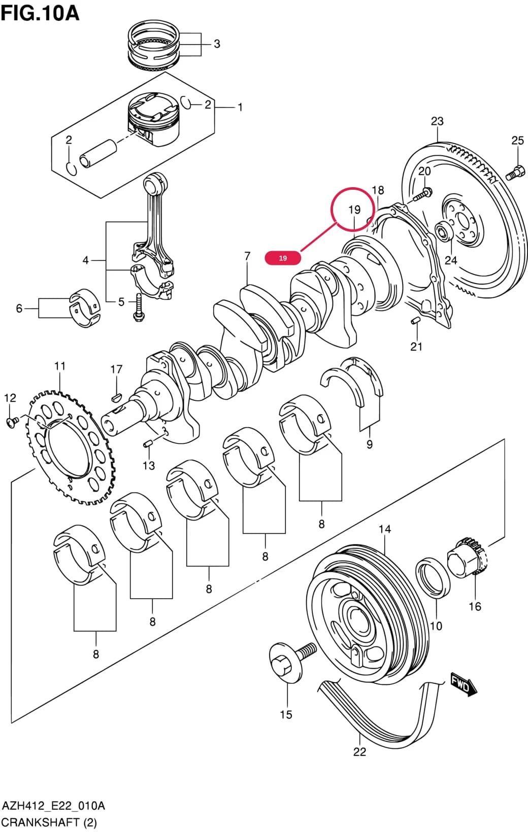 AZH412 (E22) — Engine › 10A - CRANKSHAFT (TYPE 3:K12B)