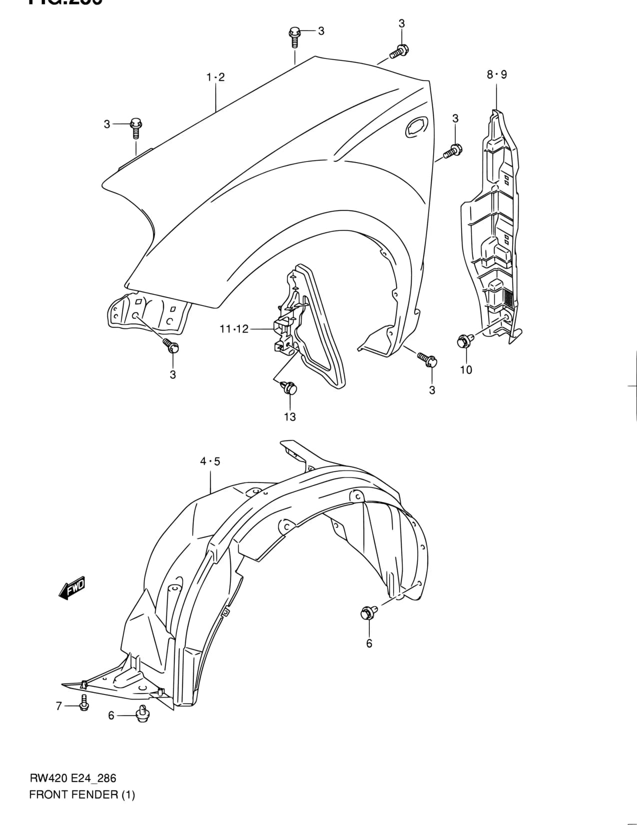 RW415 — Body › 286 - FRONT FENDER (TYPE 1,2,3)