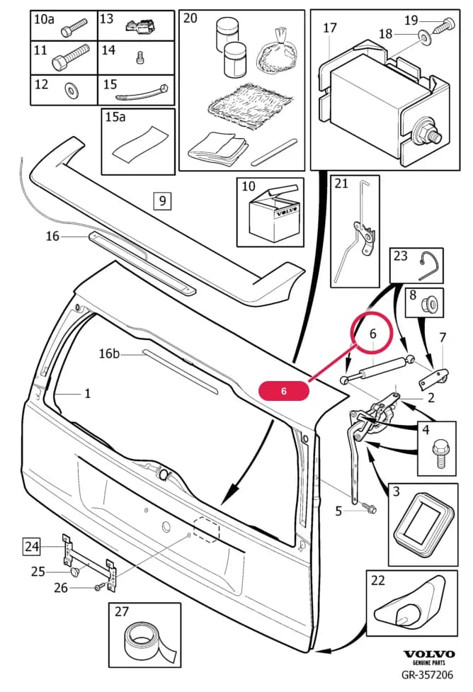 83 Doors and lids — Subgroups of category: "Doors and lids" › Tailgate spoiler  V70, V70XC, XC70