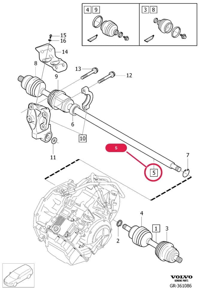 EXCH FOR 31367547, 31272551, right — 46 Rear axle, drive shafts — 466 drive shaft, constant velocity joint, drive shaft gear › Drive shafts  , B6324S4, TF-80SC