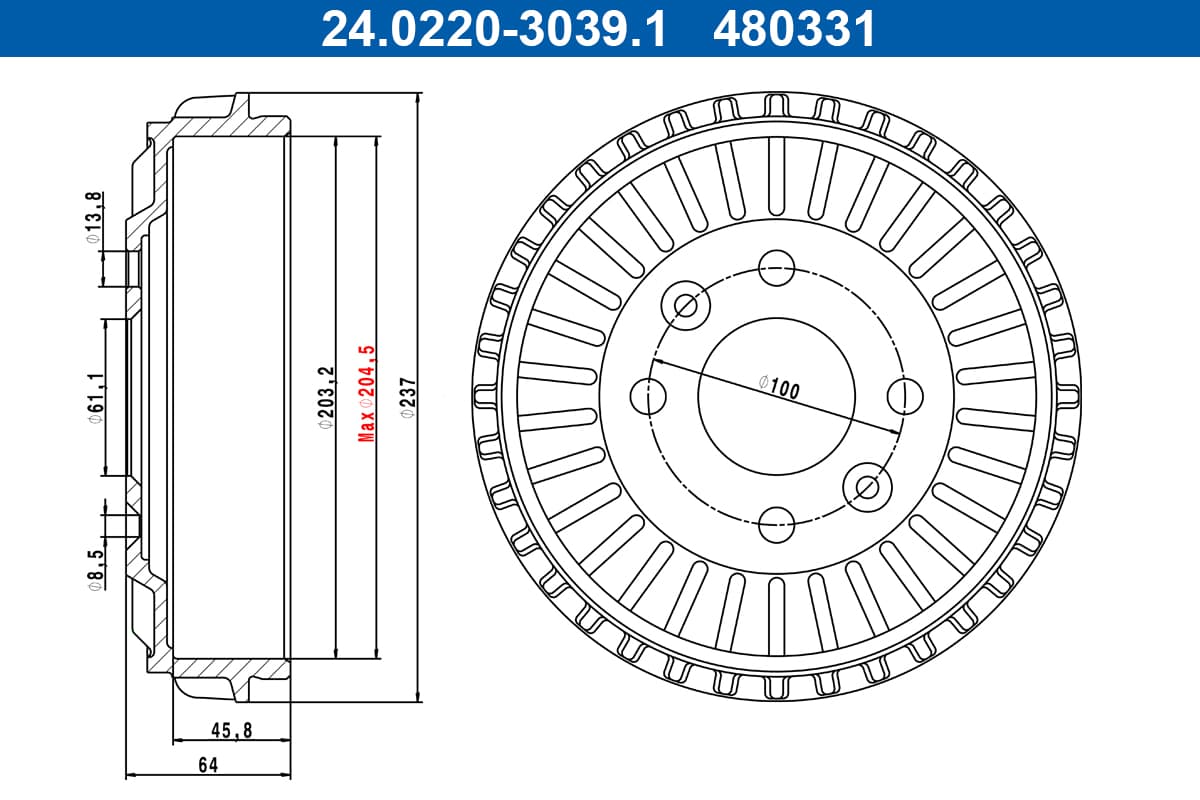 Tamburo freno — ATE 24.0220-3039.1