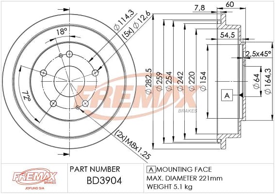 FREMAX BD-3904 Tamburo freno