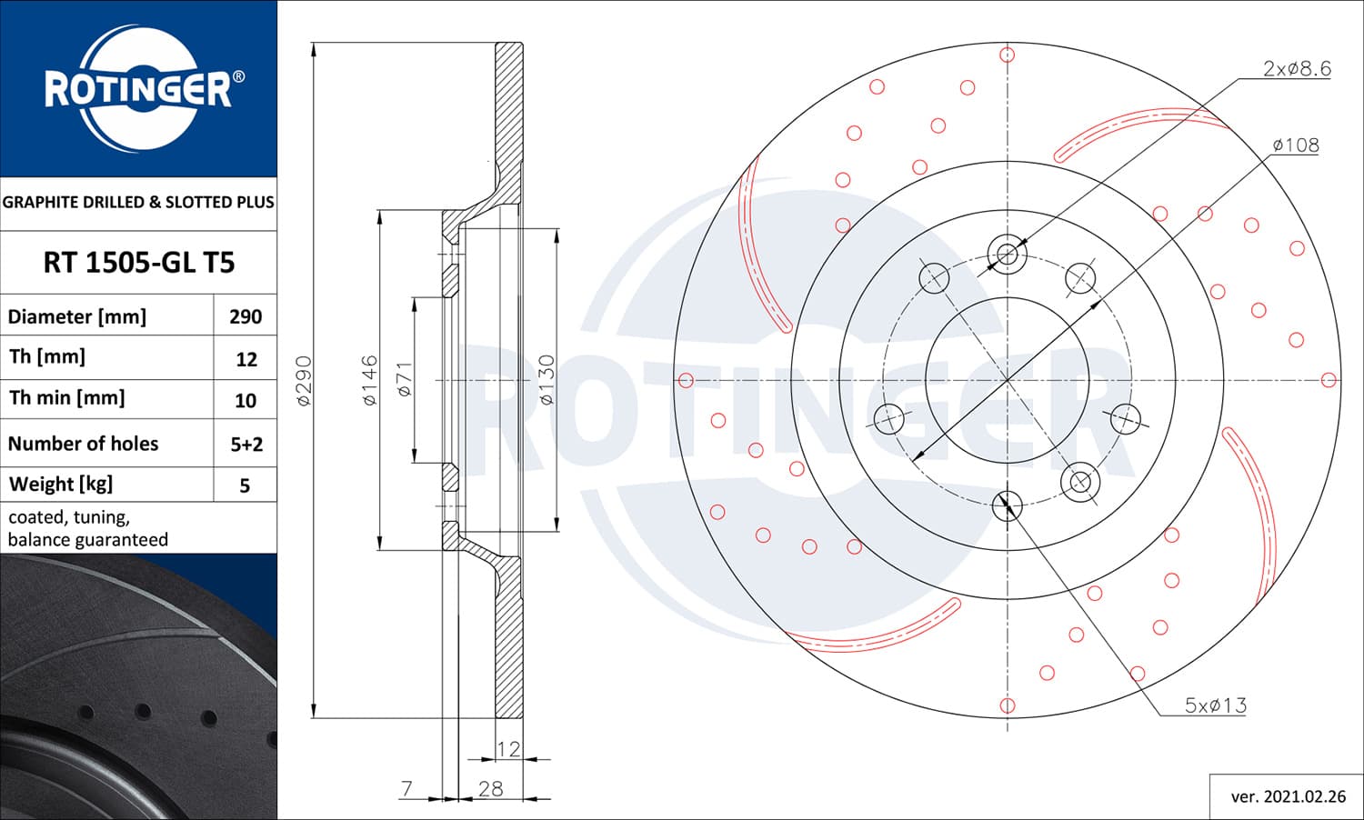 Dischi freno — ROTINGER RT 1505-GL T5