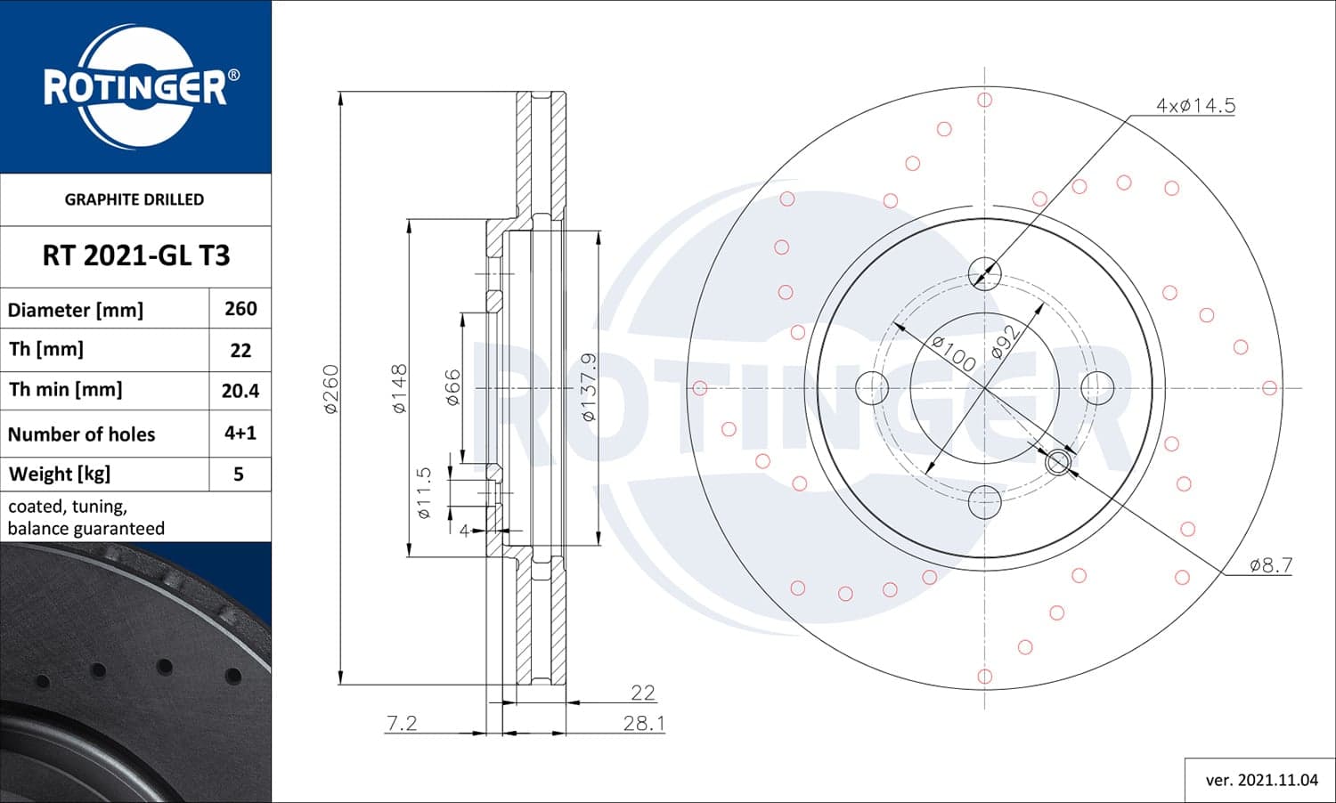 Dischi freno — ROTINGER RT 2021-GL T3