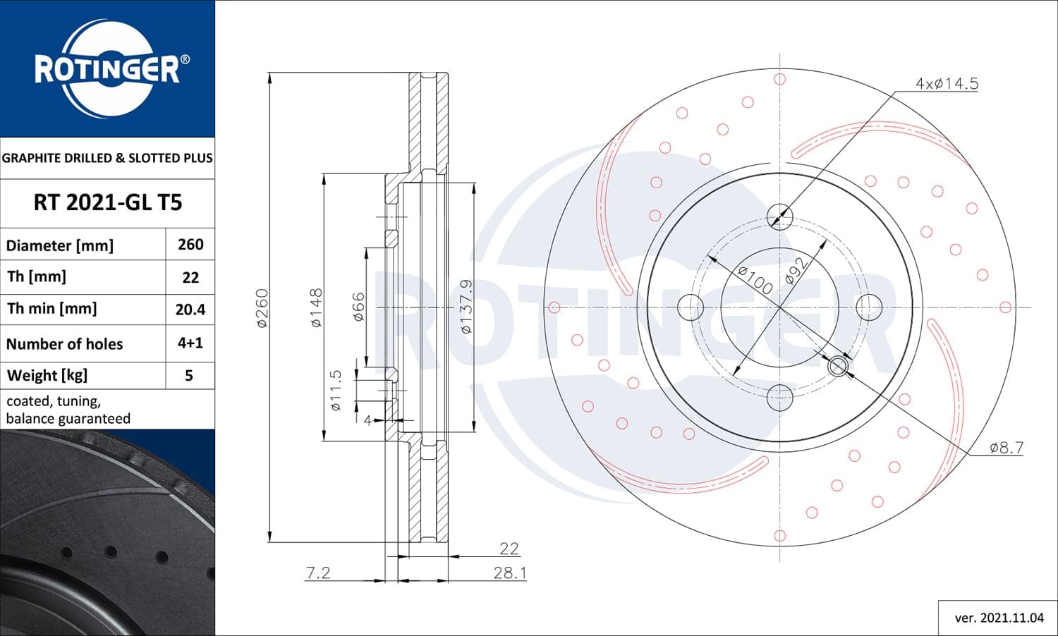 Dischi freno — ROTINGER RT 2021-GL T5