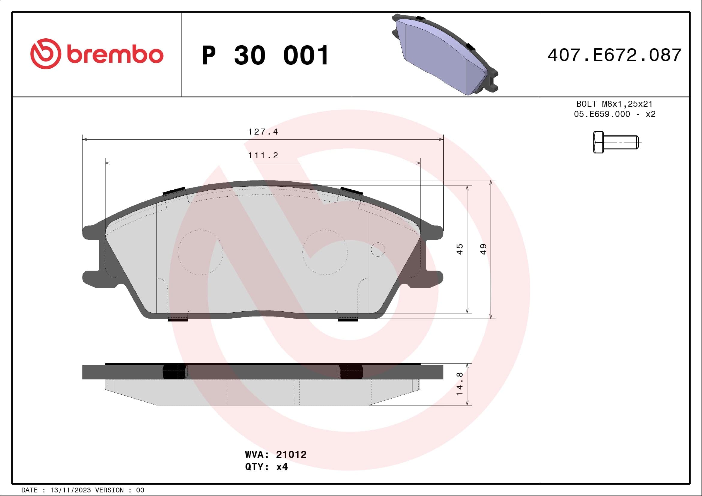 Pastiglie freno — BREMBO P 30 001