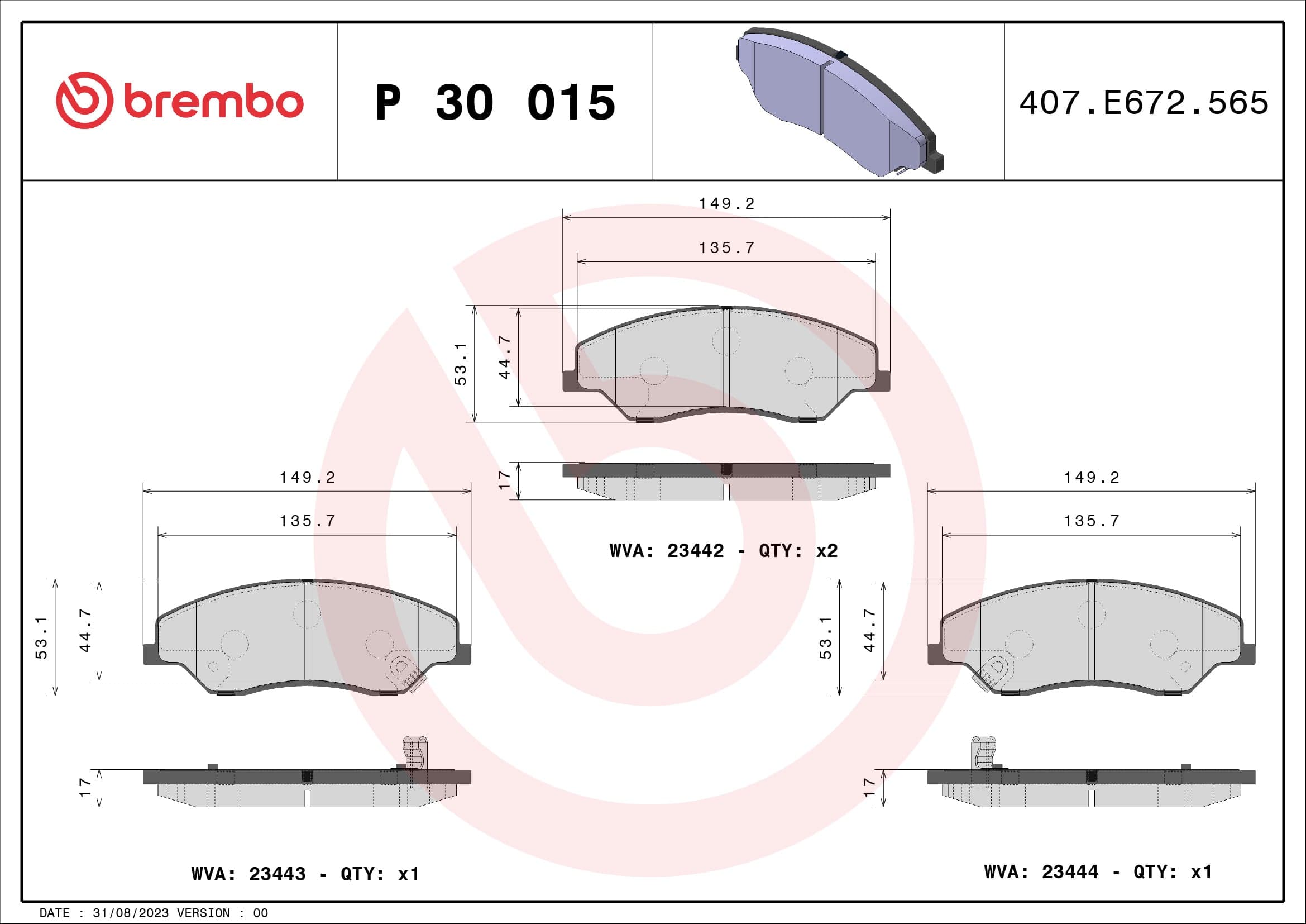 Pastiglie freno — BREMBO P 30 015