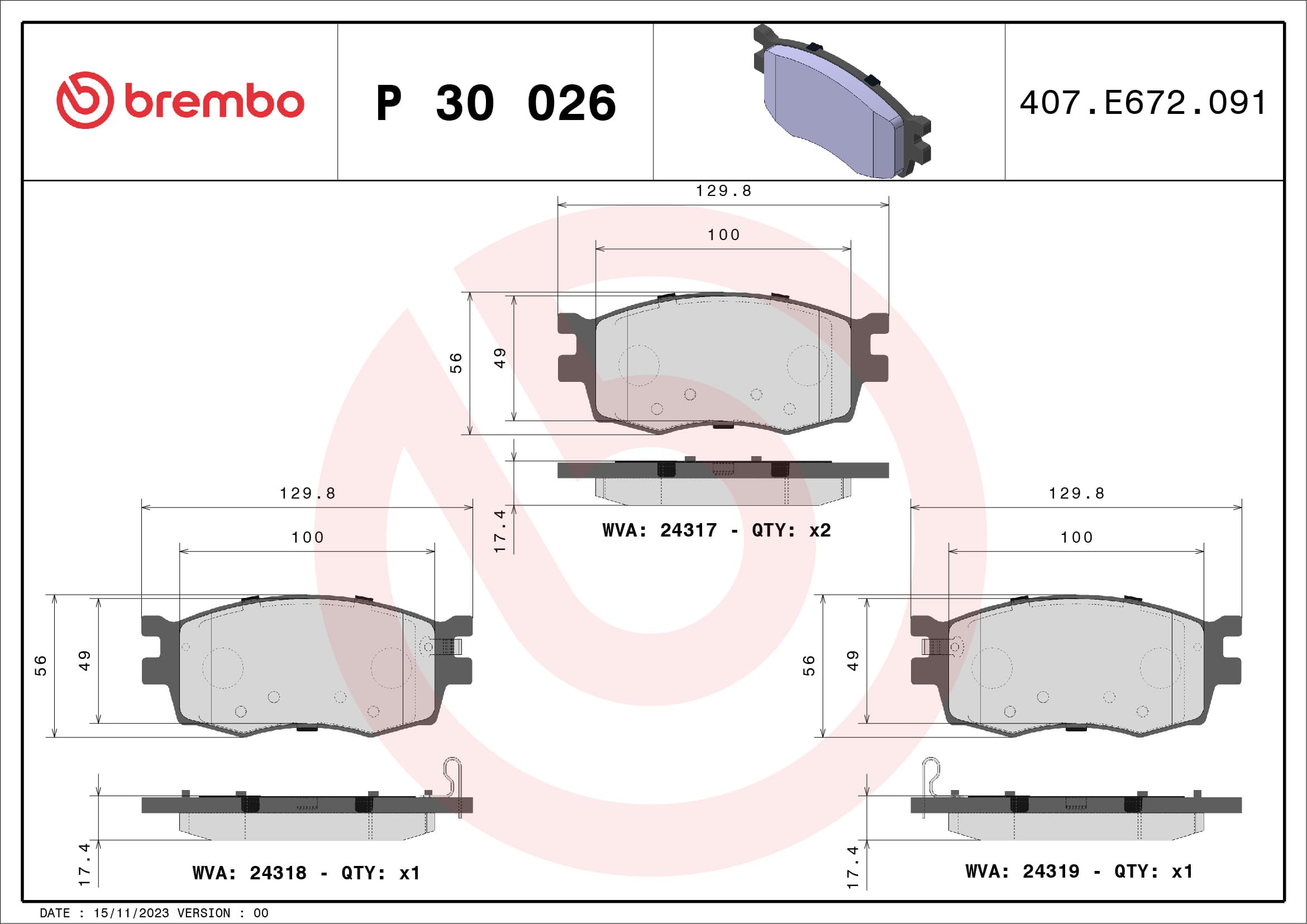 Pastiglie freno — BREMBO P 30 026