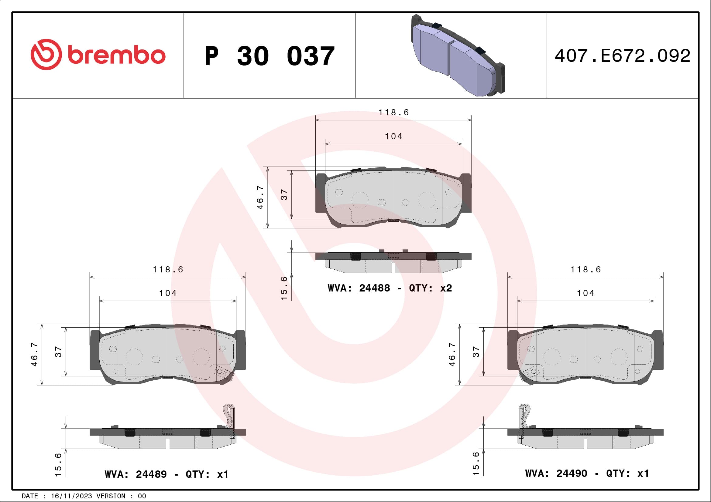 Pastiglie freno — BREMBO P 30 037