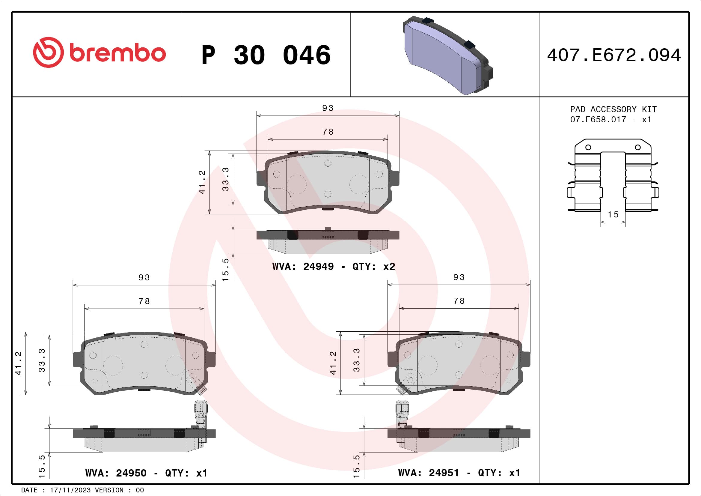 Pastiglie freno — BREMBO P 30 046
