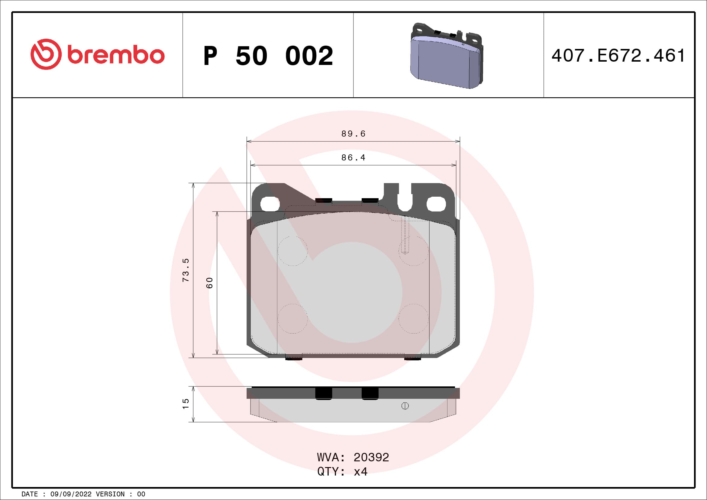 Pastiglie freno — BREMBO P 50 002