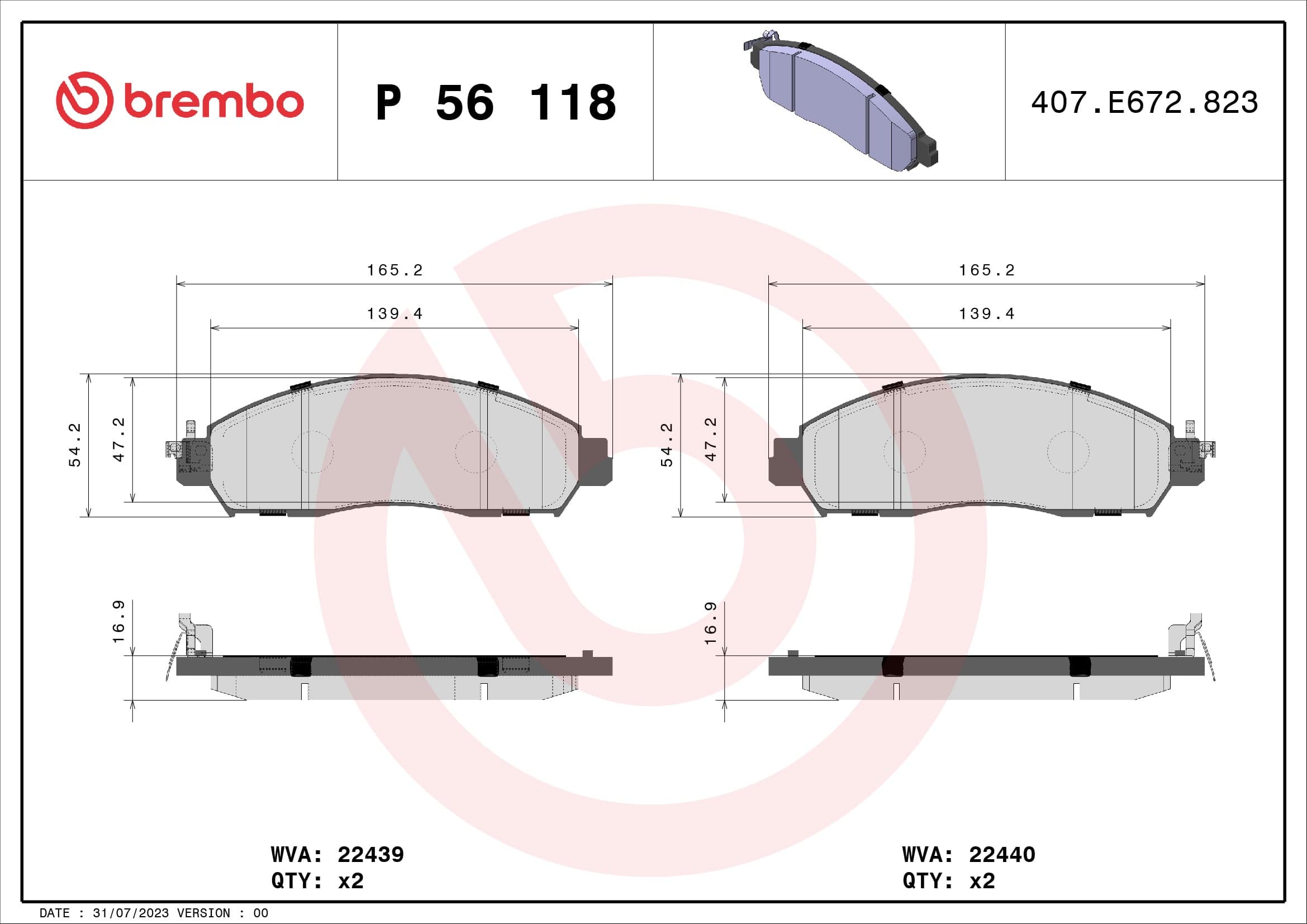 Pastiglie freno — BREMBO P 56 118