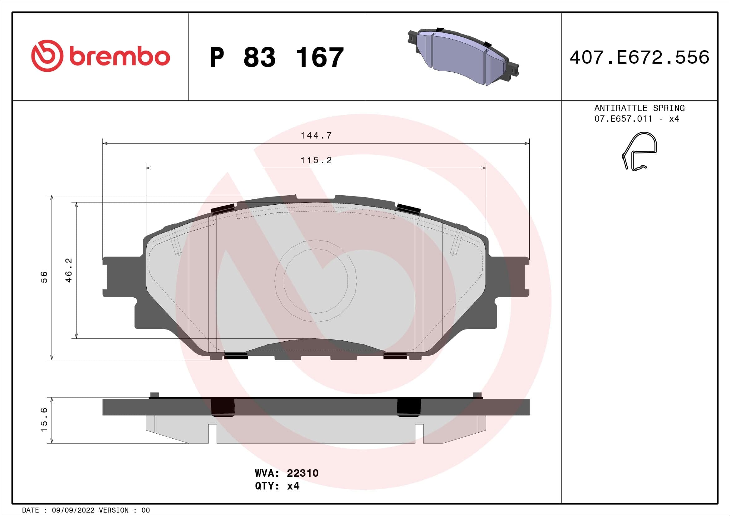Pastiglie freno — BREMBO P 83 167