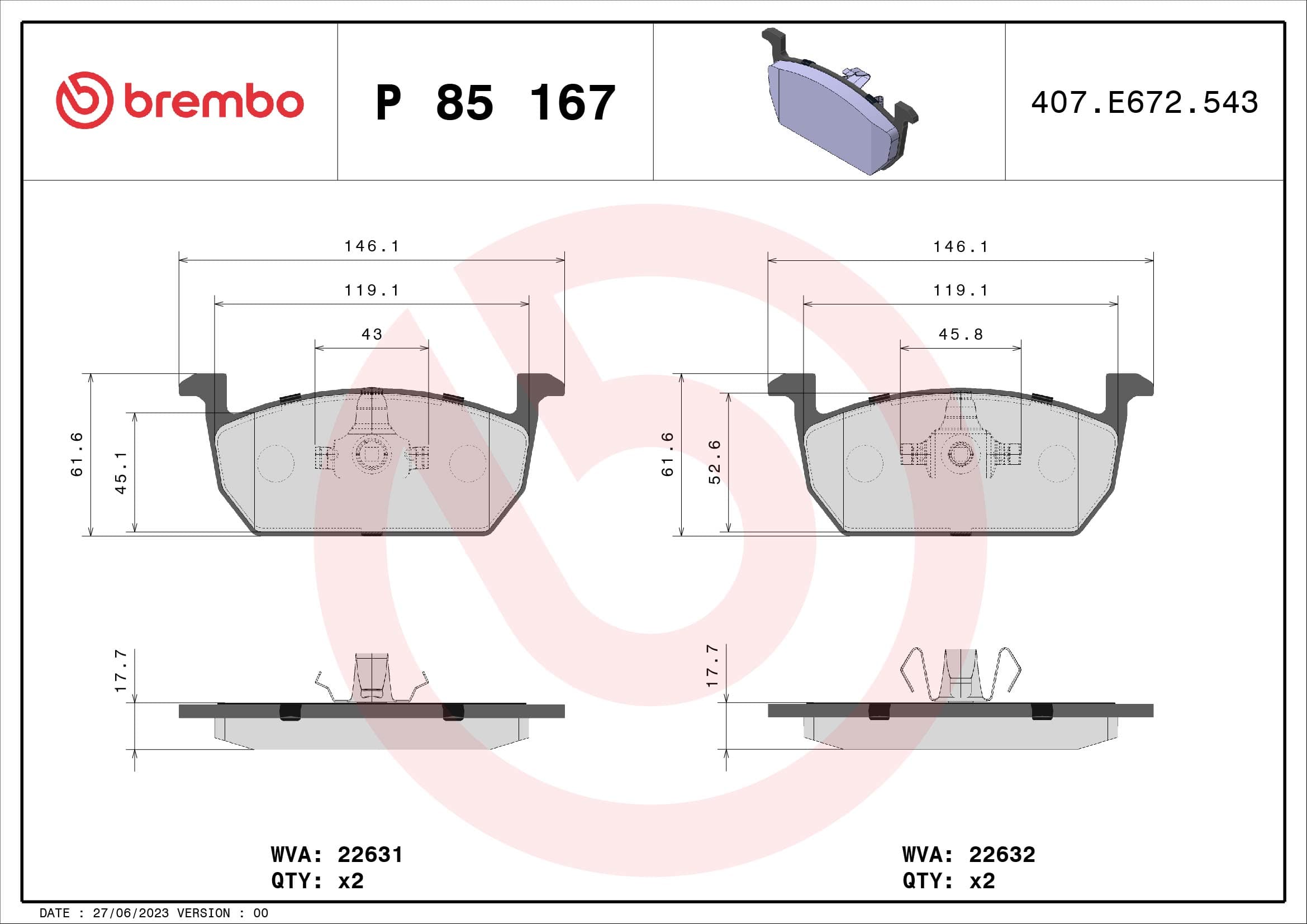 Pastiglie freno — BREMBO P 85 167