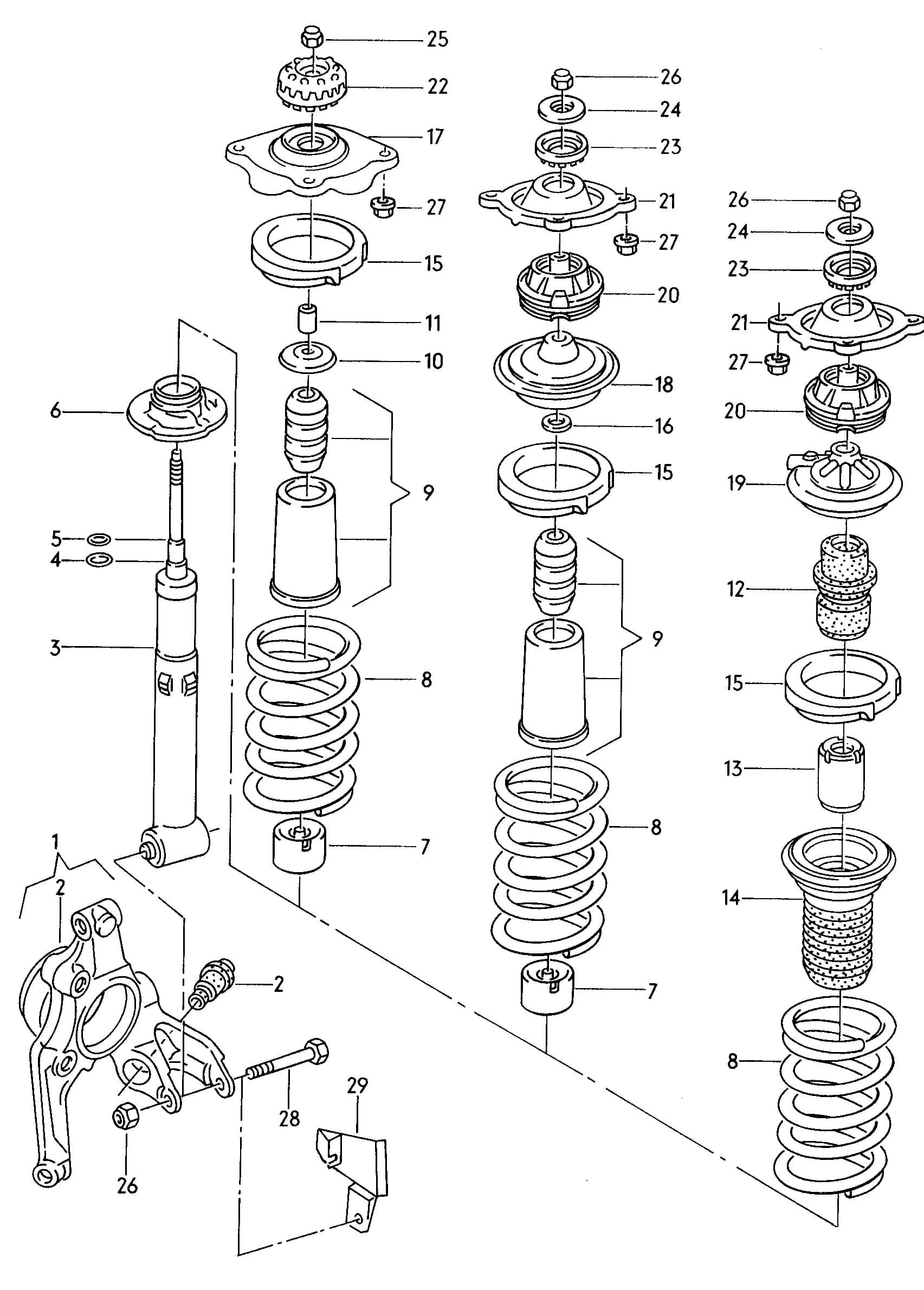 Shock absorbers — 100 100/Avant Quattro C4 (Typ 4A) (1992–1994) — Wheel bearing housing suspension Shock absorbers