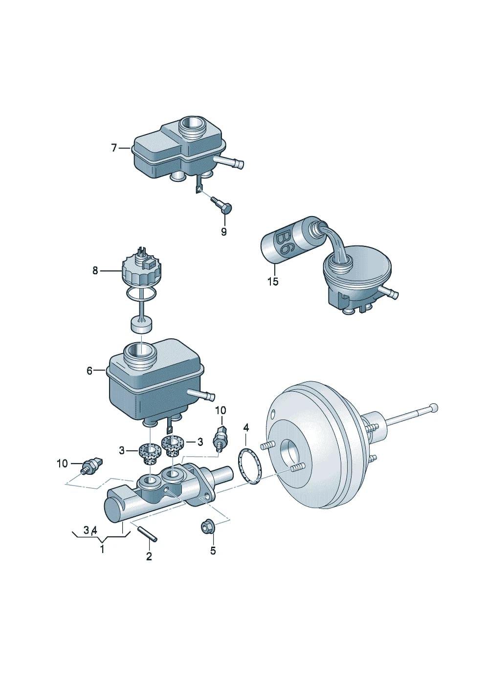 Tandem brake master cylinder — A3 A3/S3/Sportback/Limousine/Quattro (Typ 8P) Facelift (2005–2007) — brake fluid F 8P-6A018 001>>*8P-6A085 000* F 8P-6B001 801>>*8P-6B007 000*