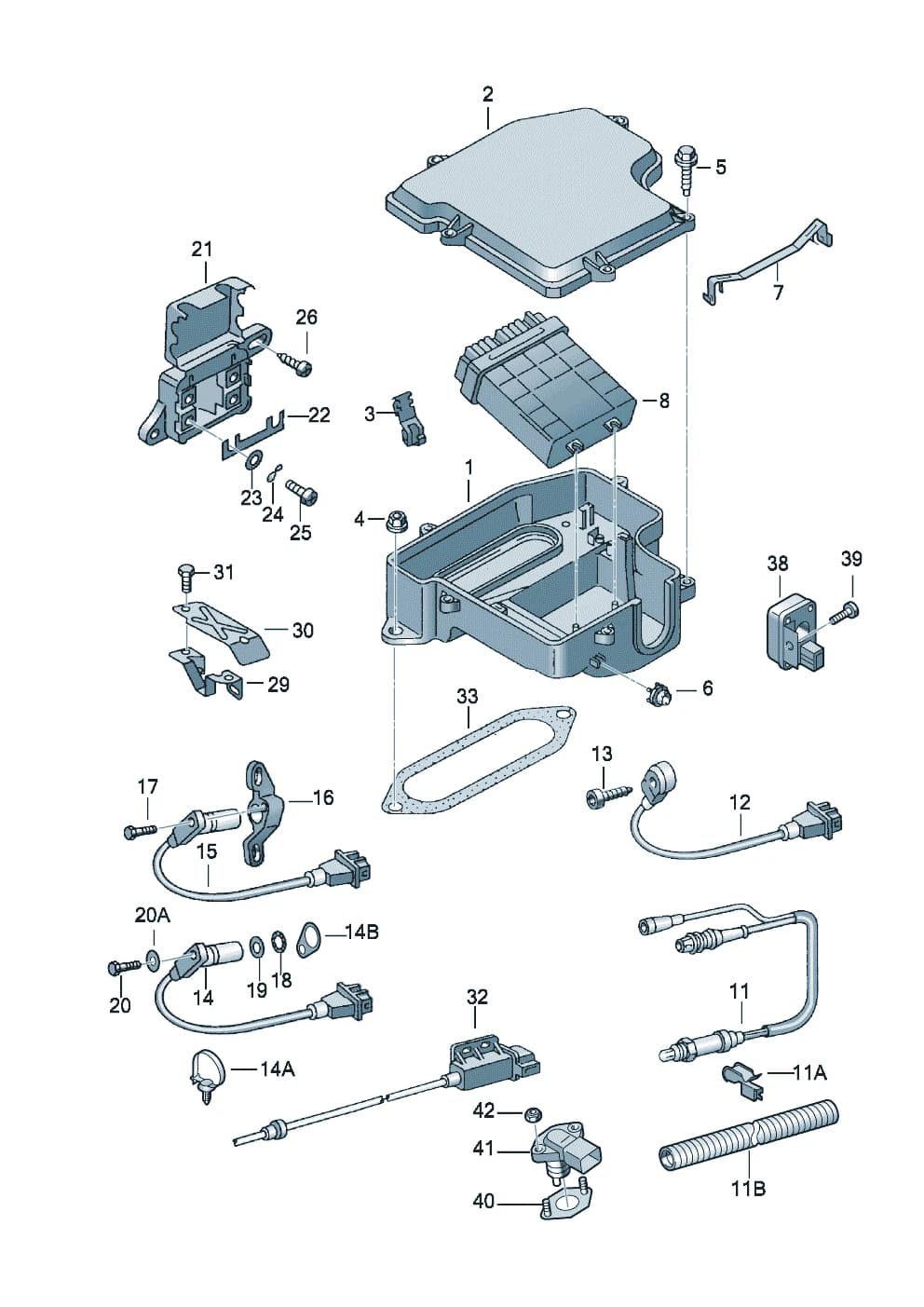 Lambda probe — A4 A4/Avant B5 (Typ 8D) (1995–2001) — Lambda probe and engine control unit Knock sensor