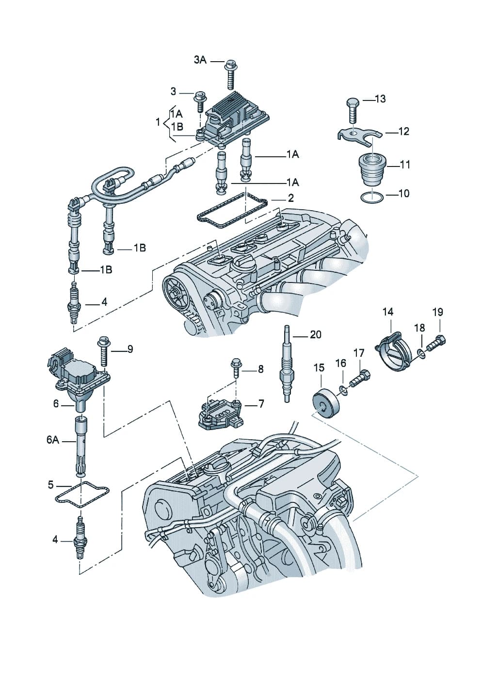 Contr. unit power output stage F 8D-V-244 484>> — A4 A4/S4 Avant Quattro B5 (Typ 8D) (1995–1999) — Ignition coil Spark plug ignition lead