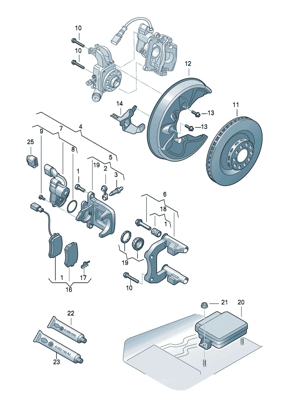 brake carrier with pad retaining pin — A6 A6/S5 Avant Quattro C6 (Typ 4F) (2005–2011) — Floating caliper brake Brake caliper housing brake carrier with pad retaining pin Brake disc