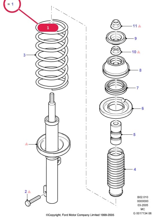 Kit - Front Suspension Strut; 2.5L Duratec EFI (170PS) — B Front Axle Less Brakes — B02 Front Axle Less Brakes.Front Suspension Struts And Springs › B02010 Front Suspension Struts And Springs