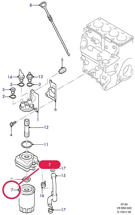 M Engine - Diesel — M03 Engine - Diesel.Oil Pump/Pan/Filter/Level Indicator › M03020 Oil Cooler And Filter/Oil Level Ind