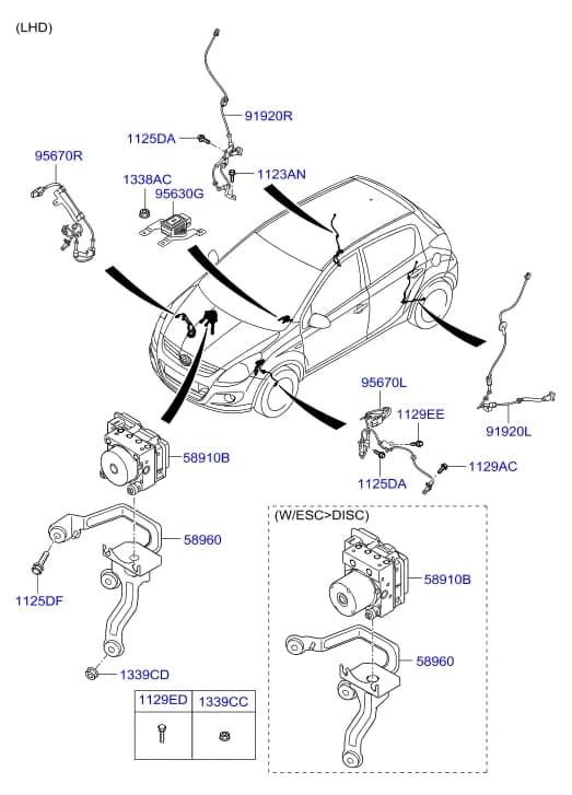 SENSOR ASSY-ABS FRONT WHEEL ,LH — i20 i20 PB Facelift (2012–2014) — Hydraulic module