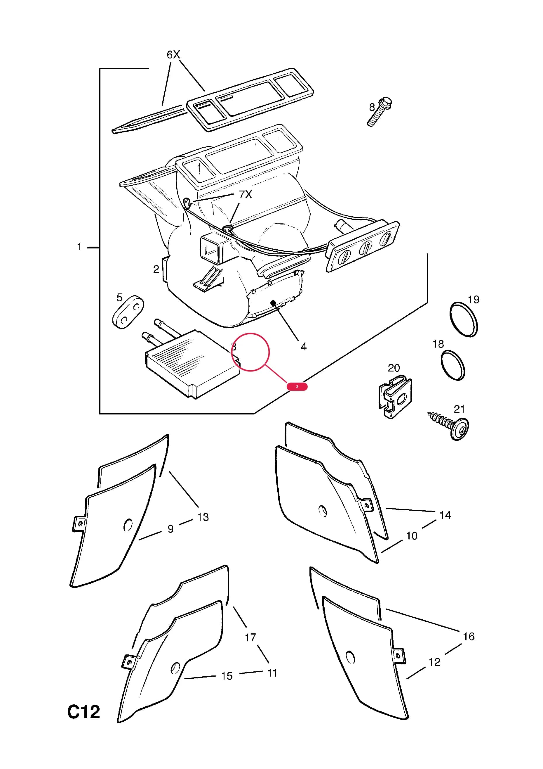 -RADIATOR,CORE,HEATER,LHD — Opel VECTRA-B ( 1996 - 2002) — C BODY INTERIOR FITTINGS › 6 HEATER AND VENTILATION