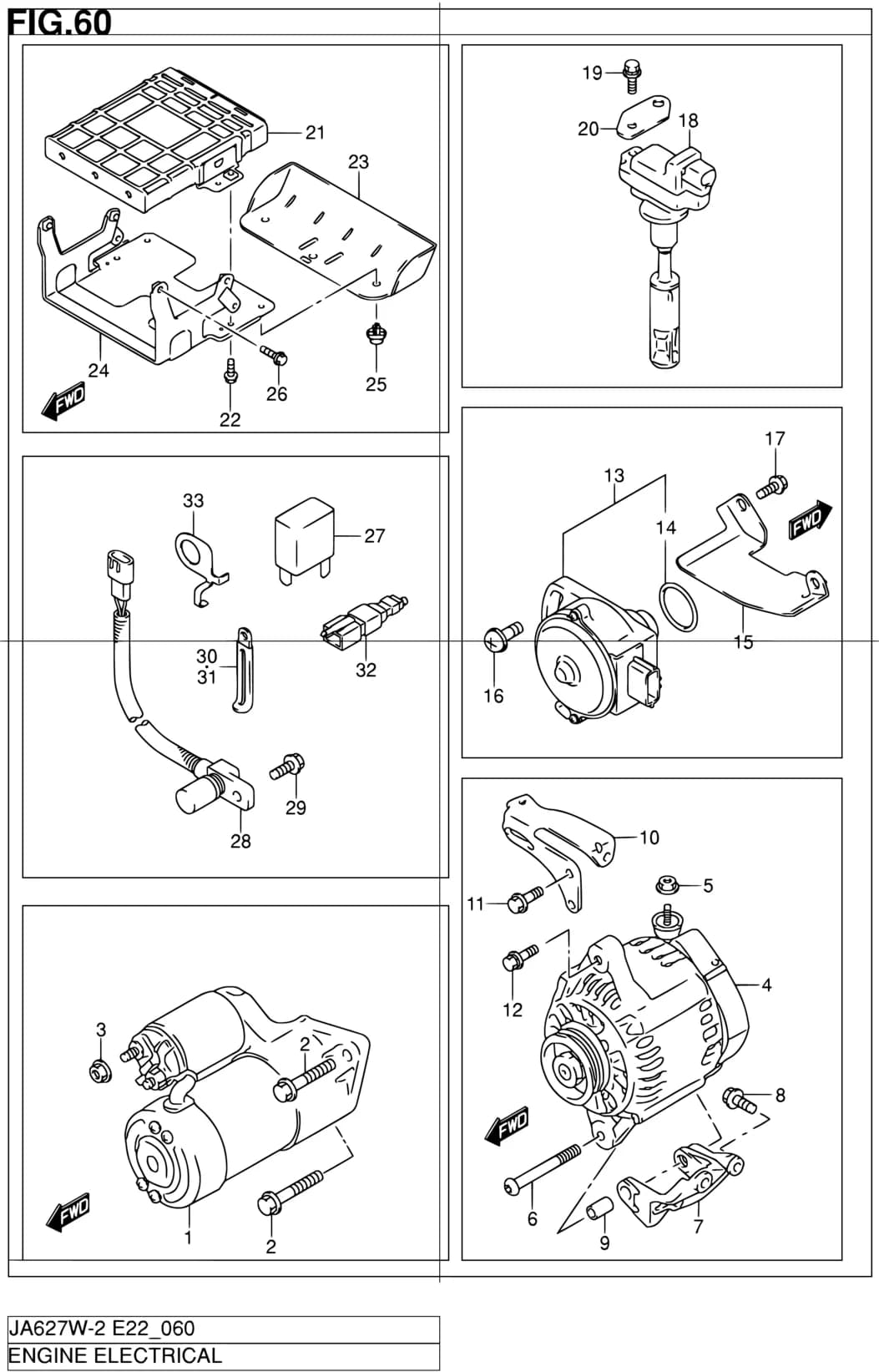 JA627W-2 (E02,E06,E10,E11,E21,E22,E24,E37,E38,E43,E50,E54) — Engine Electrical › 60 - ENGINE ELECTRICAL