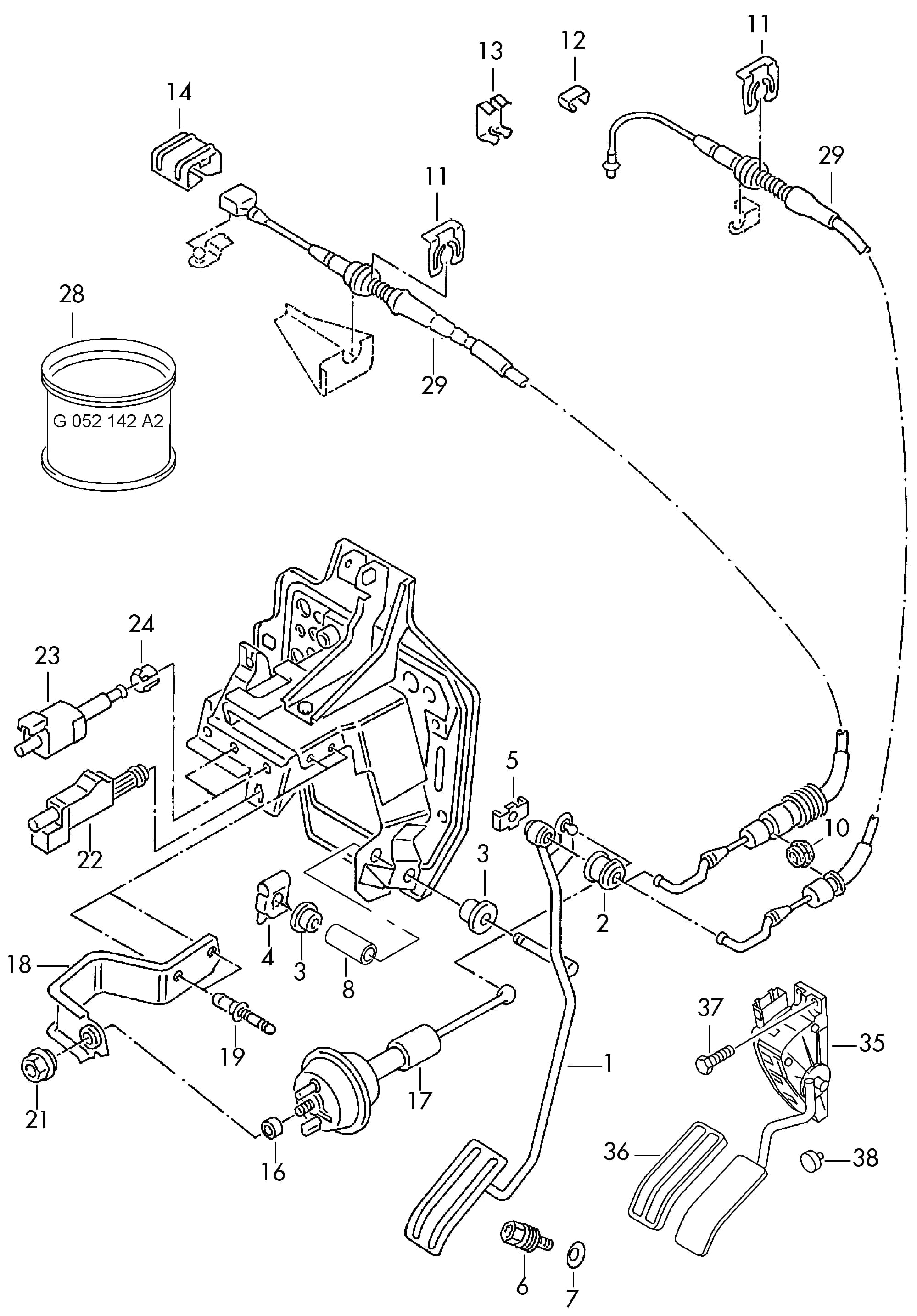 accelerator cable — Transporter EuroVan T4 (1992–2004) — Accelerator pedal with electronic module F 70-Y-000 941>>