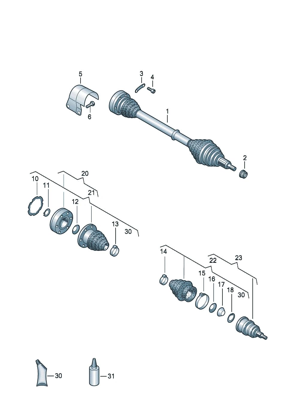 drive shaft with constant velocity joint and balance weight on inner side — Golf Golf R32/Variant A5 (Typ 1K) (2004–2004) — Drive shaft for 5 speed manual transmiss.