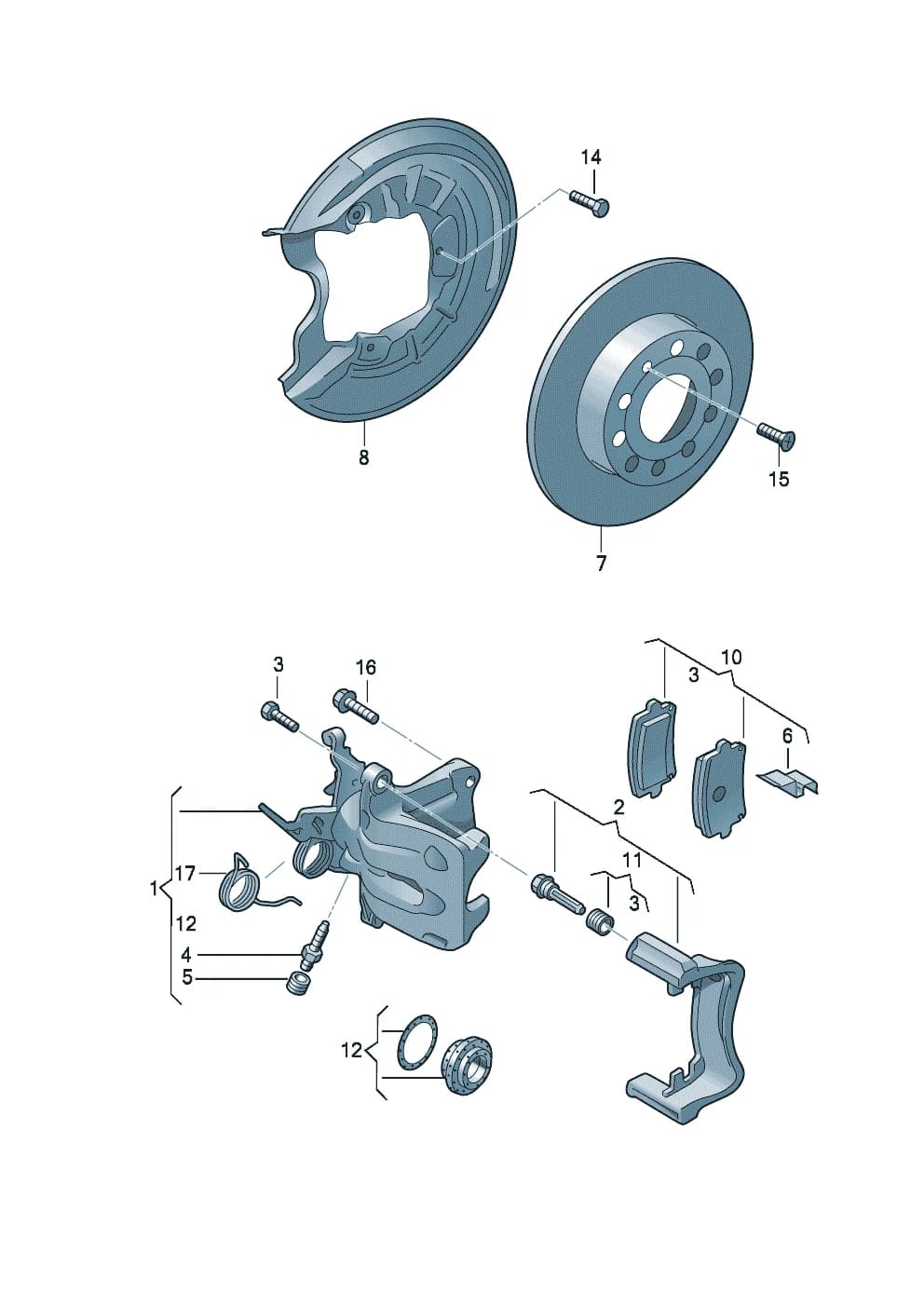 Brake caliper housing — Touran Touran (Typ 1T) (2003–2006) — Floating caliper brake Brake caliper housing calliper carrier Brake disc
