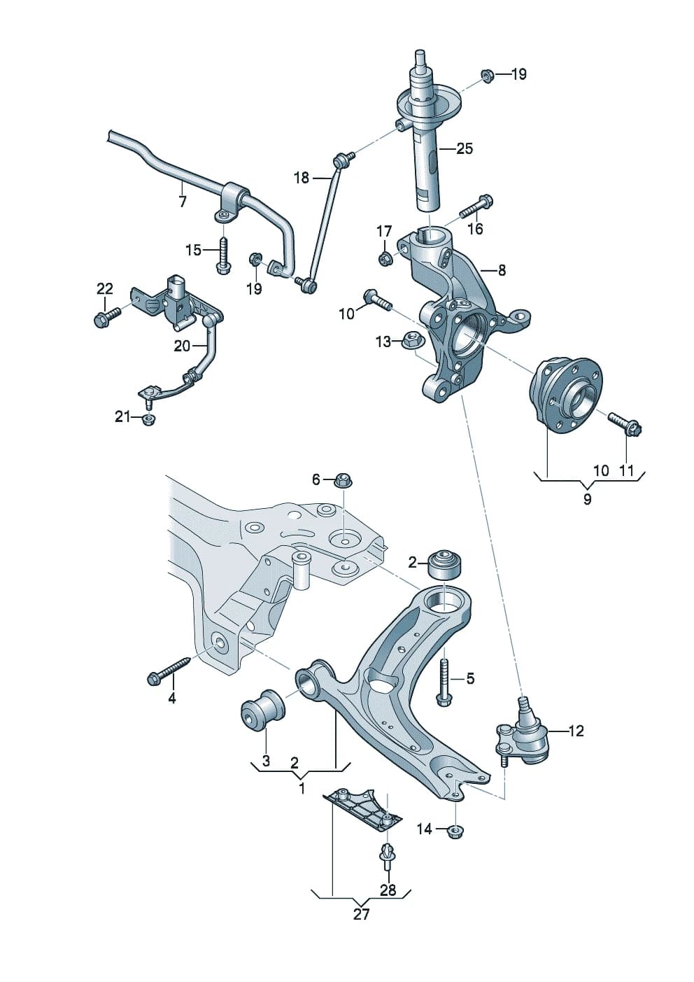 track control arm, complete marked with: D >> - 08.07.2019 — Touran Touran (Typ 5T) (2016–2025) — track control arm, complete Wheel bearing housing Anti-roll bar Level sensor